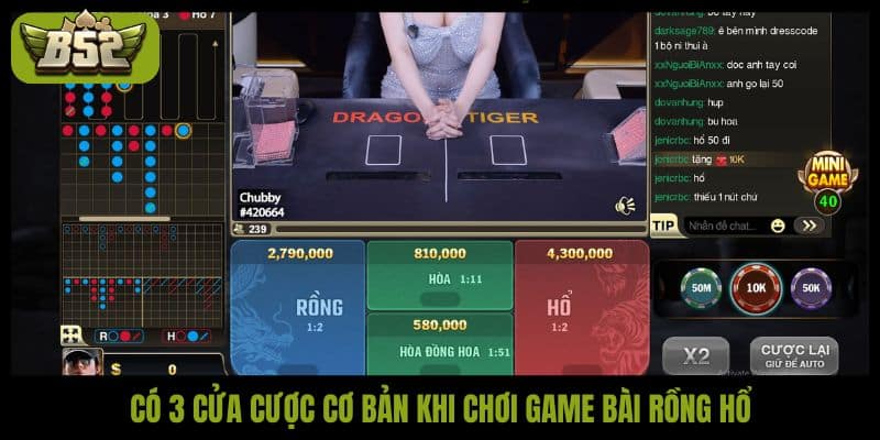 Có 3 cửa cược cơ bản khi chơi game bài Rồng Hổ